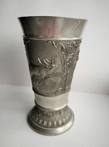 Vintage Cup Ornate Pewter Goblet Hunting Plot Rare UNIQUE Germany Metalware 5.5" - Picture 1 of 10