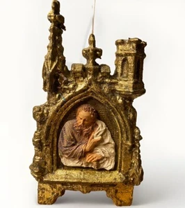 Rare Vintage Sprouse-Reitz religiöse Ikone Weihnachtsschmuck markiert, goldfarben - Bild 1 von 9