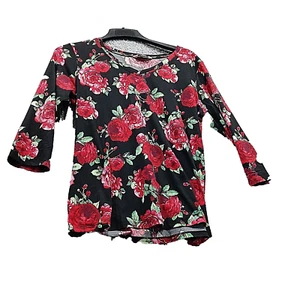 The Pioneer Woman Women Floral Black 3/4 Sleeve v Neck Top M - Picture 1 of 3