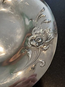 Antique Art Nouveau 12" Round Silver Plate Bowl with Repousse Poppies - Picture 1 of 8
