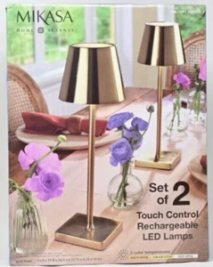 NEW Mikasa 2 Pack Set Touch Control Rechargeable LED Lamps - Gold - Free Ship - Picture 1 of 4