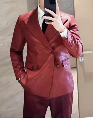 Traje Para Hombre 2 Piezas Rojo Satinado Diseño Novio Caballero Escenario Moda Traje Informal Foto 1 de 4