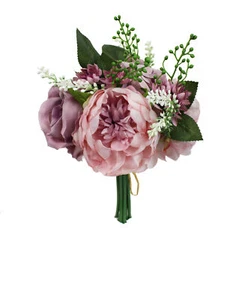 Künstlicher Blumenstrauß Brautstrauß Bouquet Blumenarrangement Rosa Lila - Bild 1 von 5
