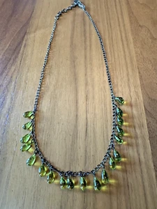 "Collar con flecos ZAD de colección - 19 lágrima de vidrio verde musgo ajustable 17-18,5"" Boho" - Imagen 1 de 16