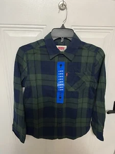 Levi's Boys' Plaid Flannel Shirt Color: Green and Black Size Large - Picture 1 of 2