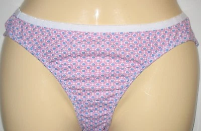 HANES - НОВЫЙ - РАЗМЕР 7 БОЛЬШОЙ -РОЗОВЫЙ/СИНИЙ/БЕЛЫЙ ПРИНТ - 100% ХЛОПОК БИКИНИ ТРУСИКИ  - Изображение 1 из 2