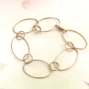 Vintage Gold Filled Bracelet Oval Hoops Chain Dainty Modernist Minimalist VTG - Picture 1 of 13