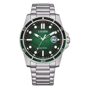 Orologio Citizen Eco Drive Marine Quadrante Verde Acciaio Sportivo Elegante Uomo - Picture 1 of 4