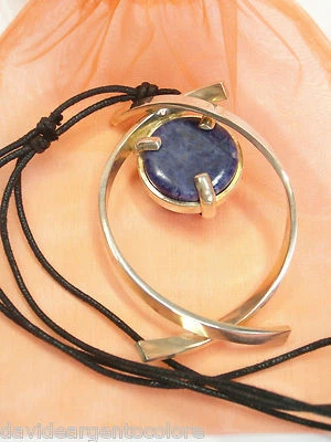 Ciondolo in ARGENTO 925 con SODALITE naturale e girocollo - pendente pietra dura - Immagine 1 di 4