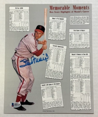 Stan Musial signed St. Louis Cardinals 8x10 Photo BAS Beckett COA - Image 1 of 3