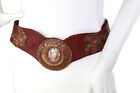 Vtg LAISE ADZER Red Burgundy Leather Waist Belt, Fish, Snake, Bird & Agate Stone
