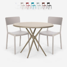 Set 2 stoelen polypropyleen ronde tafel 80cm beige design Aminos