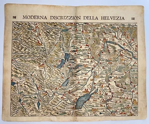 SWITZERLAND 1558 SEBASTIAN MUNSTER LARGE UNUSUAL ANTIQUE MAP ITALIAN EDITION - Picture 1 of 11