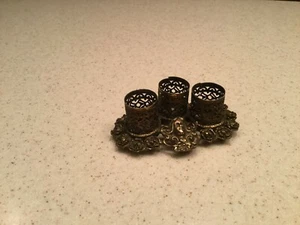 Vintage Damen Lippenstift Halter Kommode Waschtisch hübsch Blumen Messing/goldfarben - Bild 1 von 10