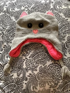 Children’s Place Girl’s Sparkly Pink and Grey Cat Hat - Picture 1 of 3