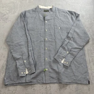 Orvis Shirt Mens XL Relaxed Button Up Band Collar Linen Blend Chambray Blue Work - Picture 1 of 13