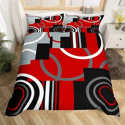 Kids Red and Black Bedding Set King Size Circle Duvet Cover for Boys Girls Te... - Image 1 of 4