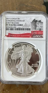 2017 S NGC PR70 ULTRA CAMEO CONGRATULATION SET SILVER EAGLE ER US MINT 225 ANNIV - Picture 1 of 23
