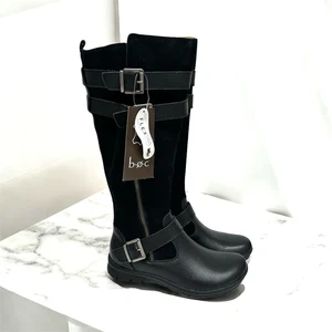Born BOC Tycho Black Leather Suede Riding Boots Buckle 6 Knee- High Western Eque - Picture 1 of 13