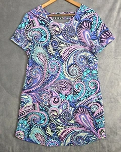 T by Talbots Dress XL Petite Blue Paisley Pockets Ladder Back Cotton Blend - Picture 1 of 14