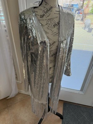 Sequence Metallic Shawl With Sleeves Sparkle Fringe Size M Retails $78.00 New - Image 1 of 4