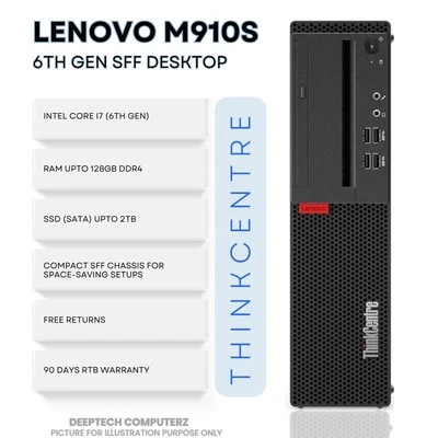 Lenovo M910s SFF Intel i7-6700 64GB RAM DDR4 1TB SSD Wi-Fi Enabled Window 11 PC - Image 1 of 4