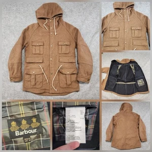 Barbour Mens 40 M Medium Wool Hooded Field Jacket Coat Full Zip Brown Hunting - Picture 1 of 20