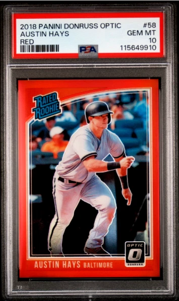 2018 Panini Donruss Optic Red Prizm #58 Austin Hays /99 Rookie RC PSA 10 POP 1 - Image 1 of 3