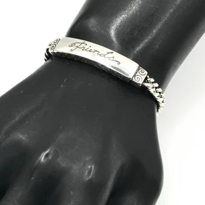 Brighton Bracelet Cuban Chain Link  Engraved Friends Silver Plate Floral ID 8" - Picture 1 of 10