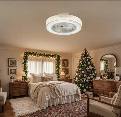 TOZING 20 in. LED Indoor White Dimmable Matte Modern Cage Ceiling Fan w/Remote - Image 1 of 4