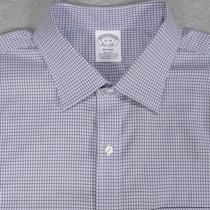 Brooks Brothers Regent Button Down Shirt Men 18 - 36 Blue Check Long Sleeve - Picture 1 of 16