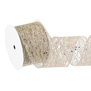 Glitter Mesh Wired Ribbon 2.5 Inch x 10 Yard for Christmas Tree, Champagne - Picture 1 of 7