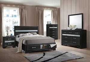 NEW Modern Black Bedroom Furniture - 5pcs Queen Size Platform Storage Set IAB2 - Picture 1 of 4