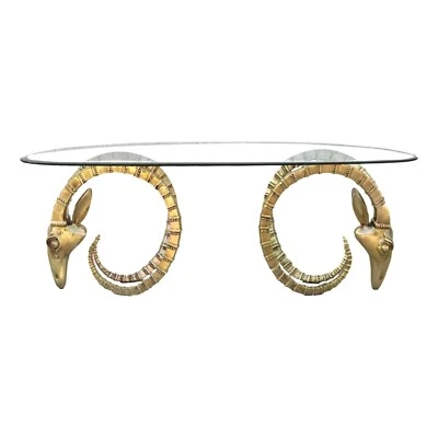Vintage Brass Ibex Rams Head Coffee Table Bases Alain Chervet Style - Image 1 of 4