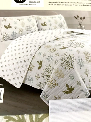 Juego de 3 colchas edredón reversible QUEEN de microfibra coral verde colección Cancun Foto 1 de 4