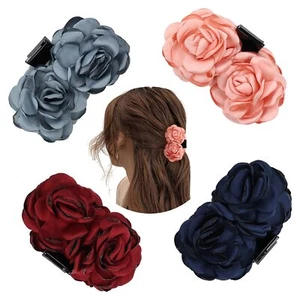 4 Pack Solid Rose Floral Flower Hair Claws Clips Clamps Hairpins Hair Bun - Picture 1 of 8
