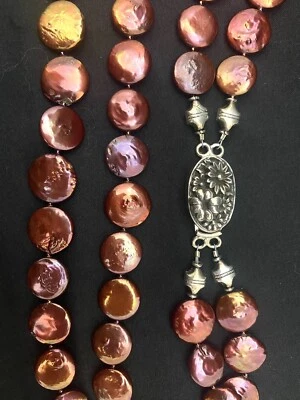 925 y BRONCE Barroco �PERLA DE AGUA DULCE Collar Enorme Cierre Floral Esterlina Foto 1 de 4