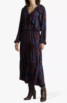 NEW Ralph Lauren Paisley Georgette Tiered Long Sleeve Midi Dress Sz.8 Multicolor - Image 1 of 4
