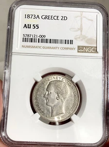 GREECE- 2 drachmas 1873 AU55 Ngc Lustrous!!! Really beautiful coin!!! - Picture 1 of 3