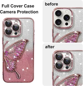2 Cases Of Tharlet 3D Butterfly Case for iPhone 14 Pro, Pink/Purple NEW - Picture 1 of 15