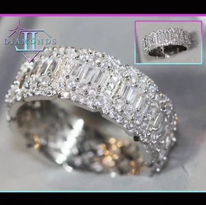 Iced Out Ring | Simulated Diamond Ring | Mens Baguette Diamond Wedding Ring - Picture 1 of 9