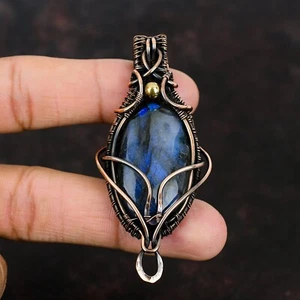 Women Day Gift Labradorite Jewelry Copper Wire Wrapped Pendant For Women 2.95" - Picture 1 of 7
