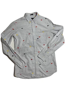 J Crew Men's Button Up Long Sleeve Shirt Sz Small Blue Stripes Flag Multicolor - Picture 1 of 6