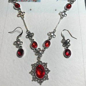 JUEGO DE COLLAR CHAPADO EN PLATA ROJO FACETADO ESTILO RENACENTISTA RSS MEDIEVAL - Imagen 1 de 7