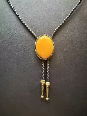 Collar de boda vintage amarillo jade vaquero occidental bolo corbata para hombre cordón de cuero Foto 1 de 4