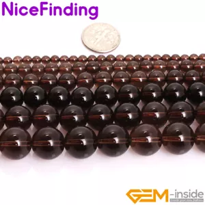 AAA Natural Brown Smoky Quartz Round Gemstone Loose Beads For Jewelry Making 15" - Picture 1 of 29