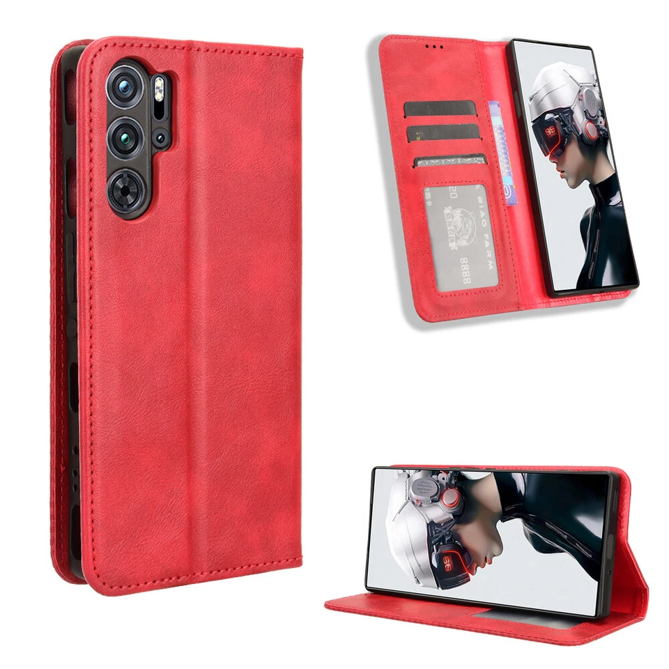Para ZTE nubia Red Magic 10 9 8 7 6 Pro 5S Cuero Portatarjetas Billetera Estuche Cubierta Foto 1 de 4