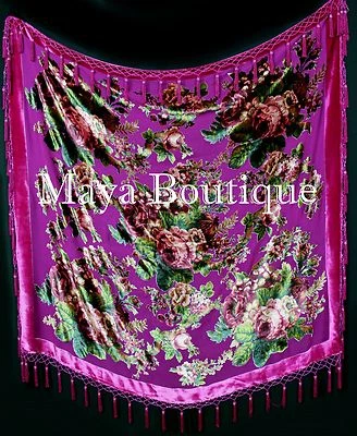 Xale para piano cachecol envoltório fúcsia rosa vitoriana frisado seda burnout veludo maya  - Imagem 1 de 4