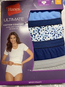 Hanes Women's Ultimate Cotton Comfort Brief Panties 4-Pack, Size 7/L - Picture 1 of 4