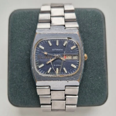 Vintage soviético URSS RUSO reloj Slava automático 27 joyas TANQUE TV 2427 azul - Imagen 1 de 4